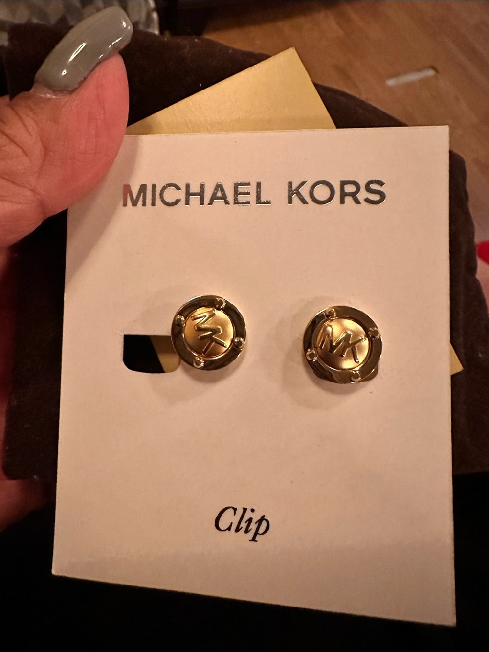 Michael Kors Gold Clip-On MK Logo Cuff Links